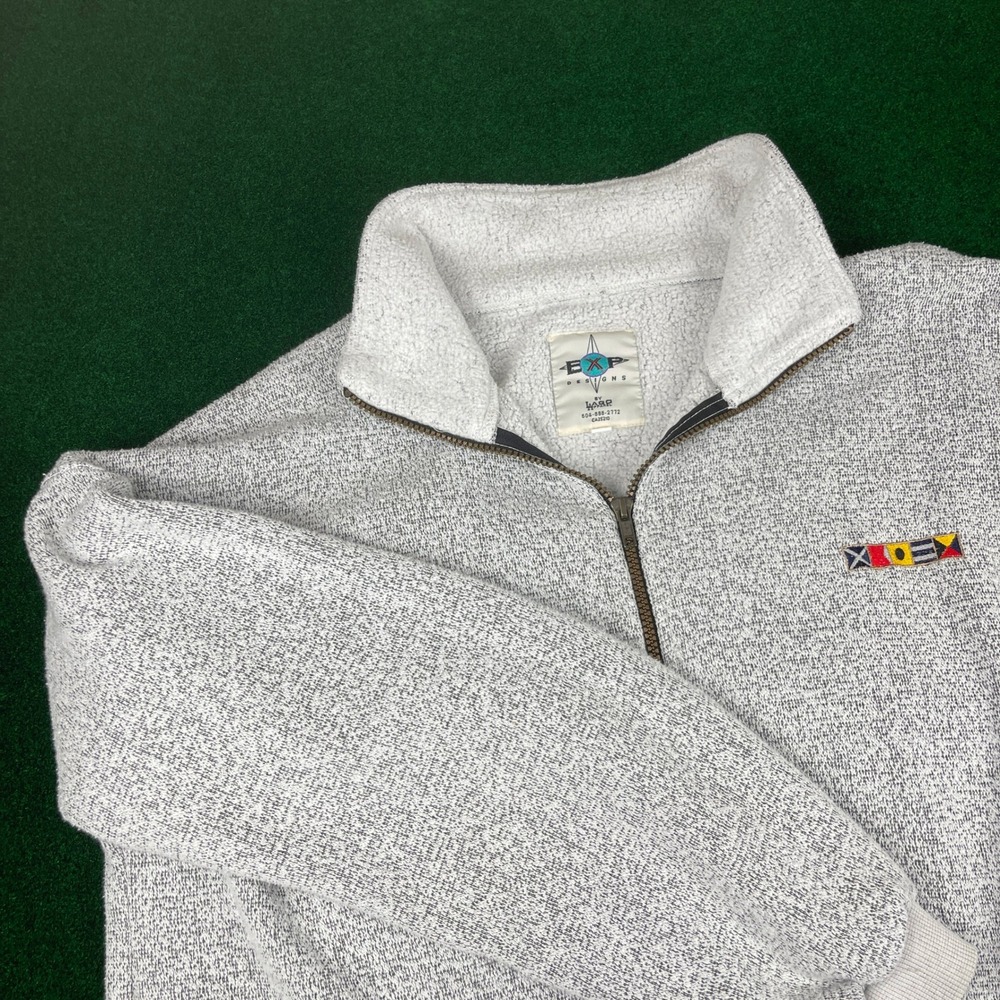 EXP Designs Full Zip Fleece‎ Sweater Men's L Gray Spekle Nautical Flags